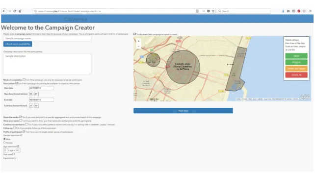 Figure 3.4: The graphical campaign creator. Creating a campaign, step 1: Specify- Specify-ing the various parameters of the campaign.