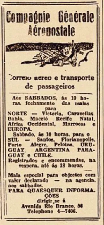 Figura 6 – Horários da empresa Aéropostale Rio de Janeiro/Natal (1931) 