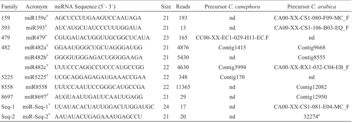 Table 2 - Non-Conserved microRNAs identified in C. canephora and C. arabica.