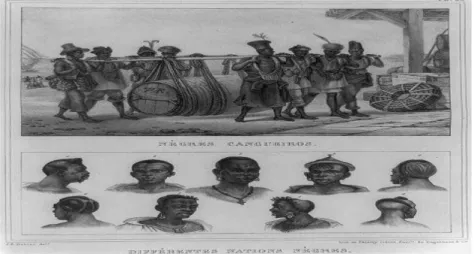 Ilustração 4- Penteados de negros referentes a costumes de  diversos povos africanos. 