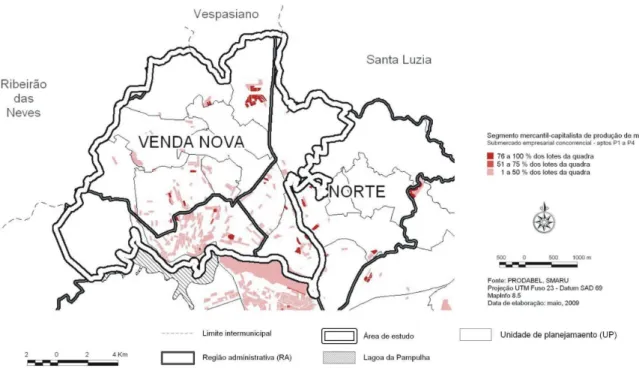 FIGURA  22  -  Mapa:  Aprovação  de  empreendimentos  verticais  para fins  residenciais  na  área de estudo (1997-2007)