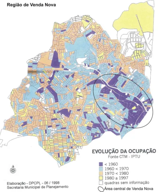FIGURA 15 – Mapa: Evolução da ocupação da Região de Venda Nova    Fonte: BELO HORIZONTE, 1998