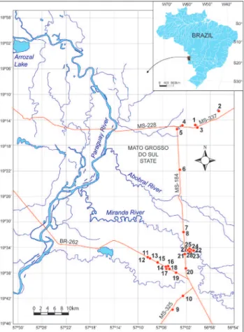 Tab. I. Localidade e coordenadas dos ambientes amostrados em junho de  2003 no Pantanal Sul Mato-grossense, Brasil.