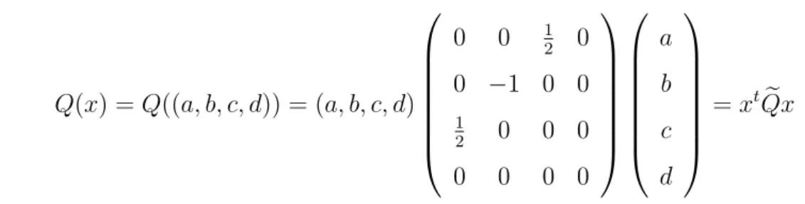 Figura 9: Representa¸c˜ao geom´etrica de 2b 2 = a 2 + c 2 na “c´opia”de R 3 em RP 3 .