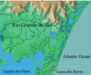 Fig. 1. Map of the study area, showing Lagoa dos Barros, municipality of  Mostardas, State of Rio Grande do Sul, Brazil.