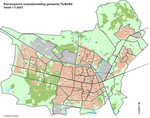 Figure 1 – Overview of the geographical division of the city of Tilburg by districts [Miss Logo 2009] 