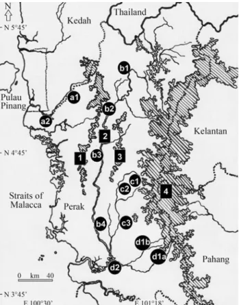 Figure 1 - Sampling locations of the twelve Channa striata populations analysed in the present study