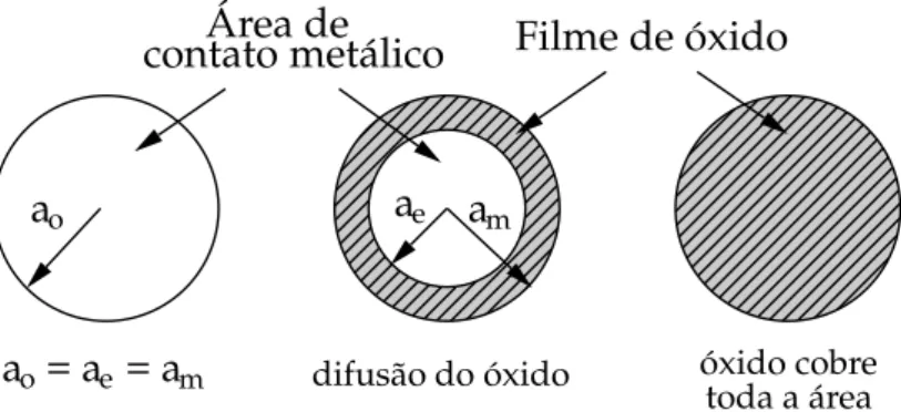 Figura 5.5: Esquematização da difusão do óxido dentro área de contato entre dois metais