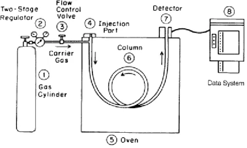 Figura 3.7 – Esquema das partes básicas de um cromatógrafo a gás simples. 