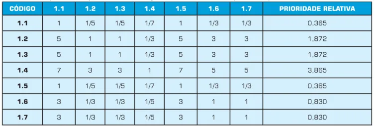 Tabela 1: Comparações e prioridade das irregularidades identificadas para a Etapa 1.