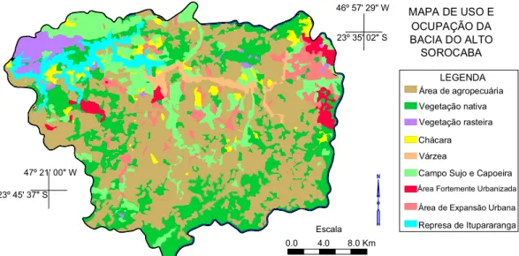 Figura 2.2 - Mapa de uso e ocupação do solo na bacia do Alto Sorocaba. Modificado de  GARCIA (2002)
