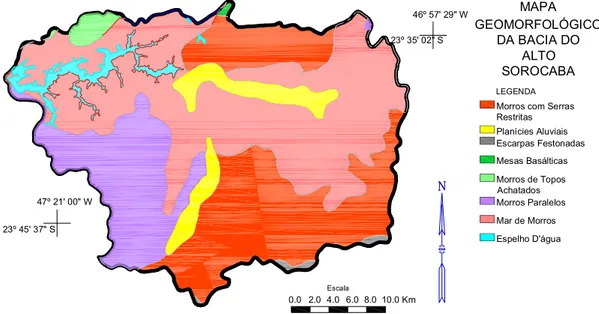 Figura 2.14 - Mapa Geomorfológico da bacia do Alto Sorocaba. Modificado de IPT (2005)