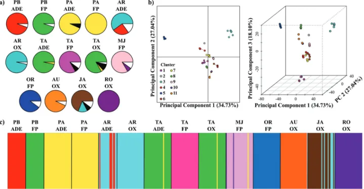 Figure 2 - Comparison of genetic diversity and structure of bitter manioc varieties cultivated in three soil types in Manicoré, Amazonas, Brazil