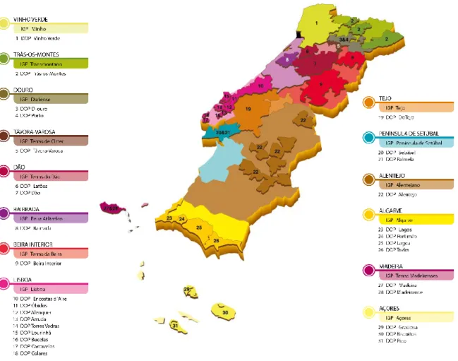 Figura 1 - Mapa das regiões vitivinícolas portuguesas  