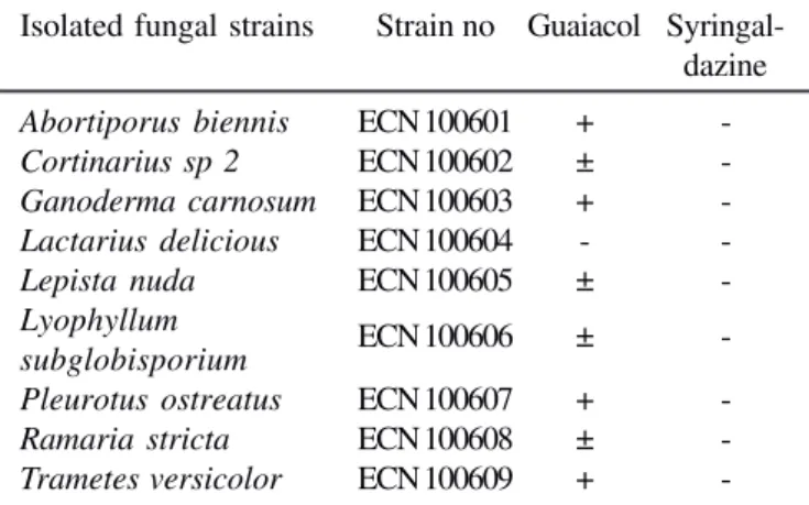 Table 2. Comparison of reactions of isolated fungal strains with containing synthetic indicators on appropriate agar plates.