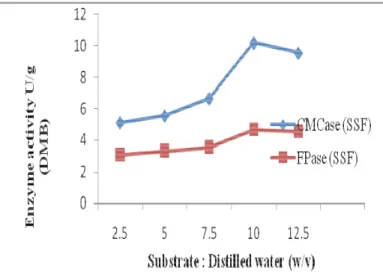 Figure  2.    Effect  of  inoculum  size  on  cellulase  production  by  A. niger in solid state fermentation with coir waste as substrate 