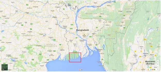 Fig. 1 — The Sundarbans forest of Bangladesh shown inside the red box
