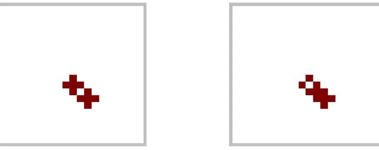 Figure 2.4  In the left picture one sees the red element rounded by its 8 white neighbours.