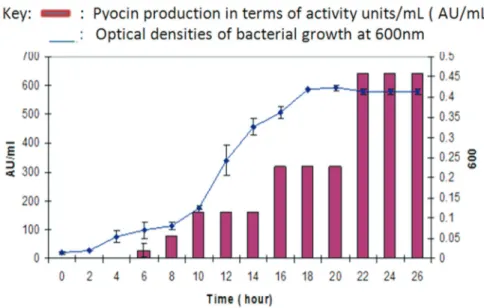 Figure 1 - Pyocin SA189 Production during the growth cycle of P. aeruginosa SA189.