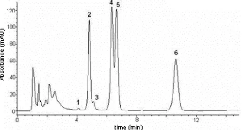 Figure 1 - HPLC-UV pentacyclic oxindole alkaloid profile [Laus and Keplinger (1994) conditions] of the  studied Uncaria tomentosa alkaloidal fraction