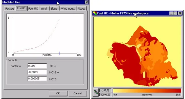 Figure 3-12. Fuel horizontal continuity (HC) model graphic and fuel HC map for Tapada de Mafra 