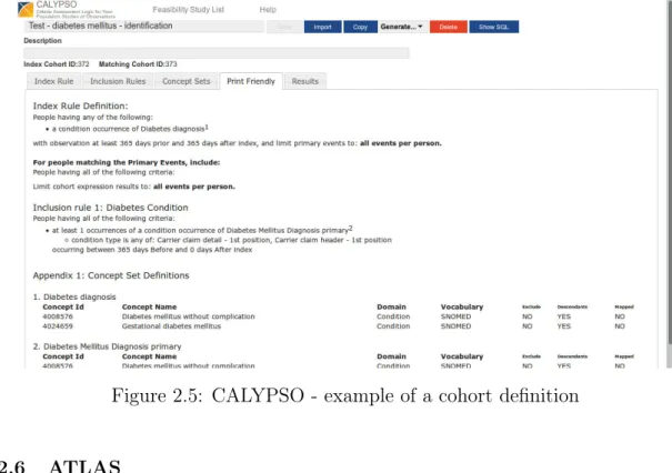 Figure 2.5: CALYPSO - example of a cohort definition