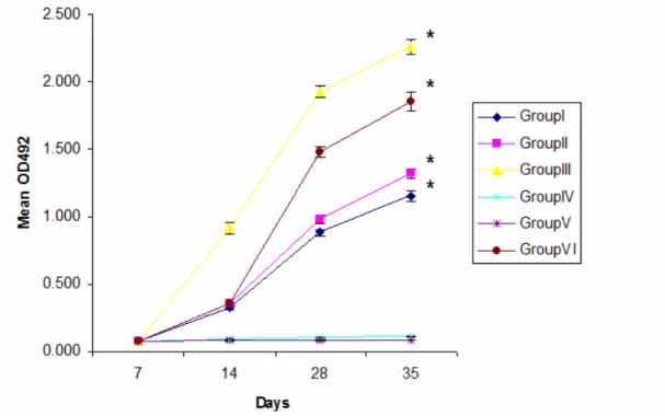Figure 4. Serum antibody responses in immunized mice measured by indirect ELISA at different time intervals post immunization