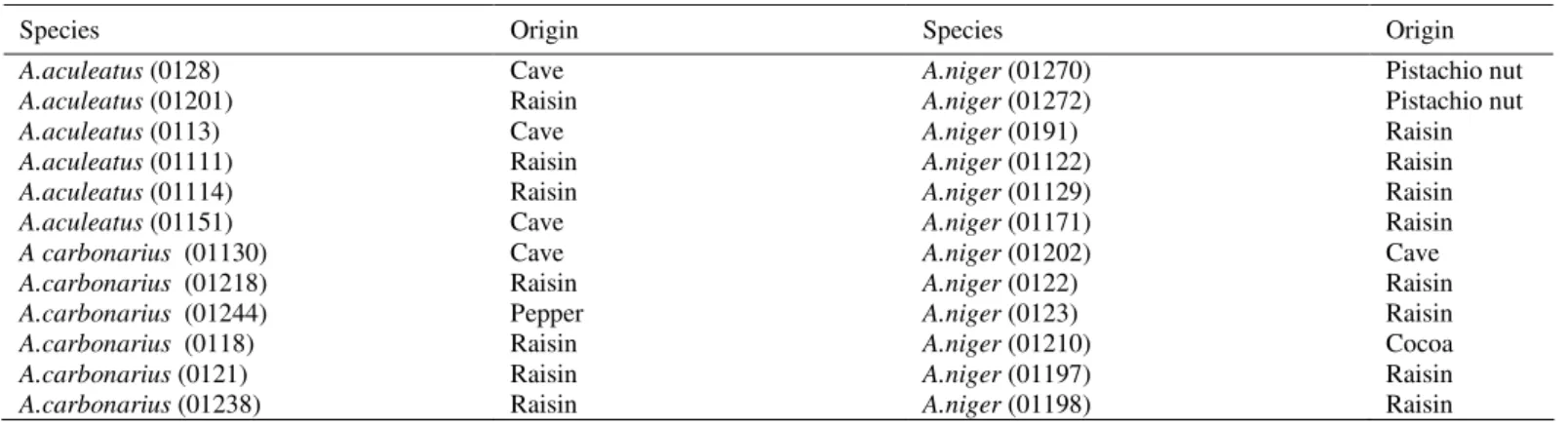 Table 1. Species of the genus Aspergillus used in this study. 