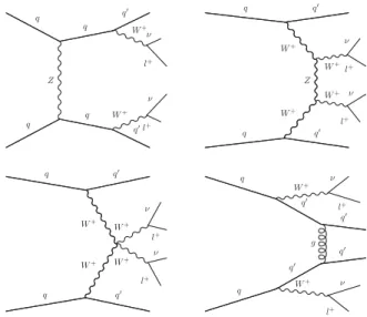 Figure 1 shows representative Feynman diagrams for EW and quantum chromodynamics (QCD)-induced  same-sign W boson pair production.