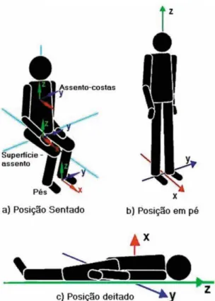 Figura 4. Direção das posições para medição da vibração no corpo humano. 