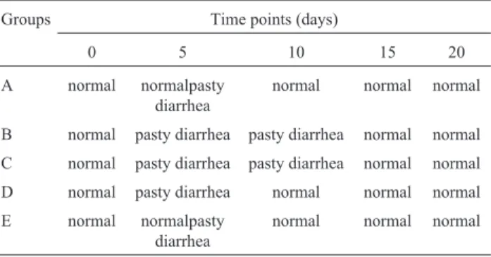 Table 2 - Fecal consistency at five days of the experimental period for dogs subjected to different treatments*.