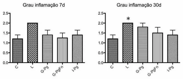 FIGURA 14 - *Indica diferença estatisticamente significante com relação ao  grupo C. ANOVA (p&lt;0.05) 