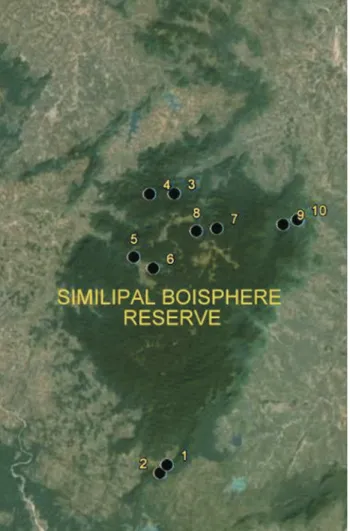Figure 1 - Soil sample collection sites in Similipal Biophere Reserve: