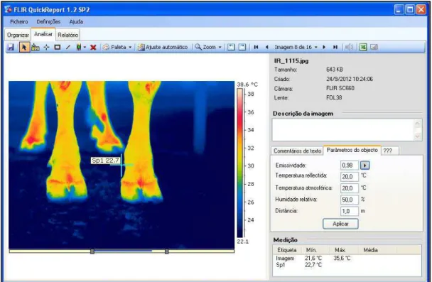 Figura  07:  Tela  modelo  do  Software  QuickReport  da  FLIR  Systems  utilizado para a análise das imagens termográficas