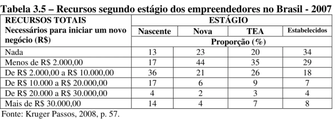 Tabela  3.6 -  Empreendedores iniciais por gênero no Brasil - 2001 a 2007 