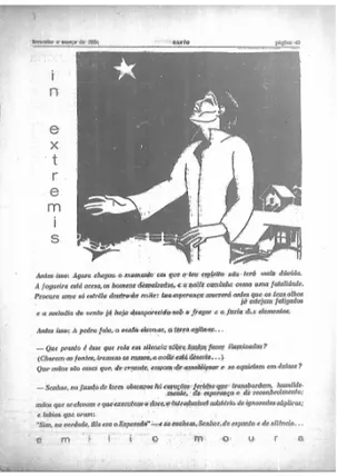 figura  53,  Érico  de  Paula  representa,  na  revista  Silhueta,  a  face  de  Carlos  Drummond  de  Andrade, em traços cubistas, muito característicos do Modernismo