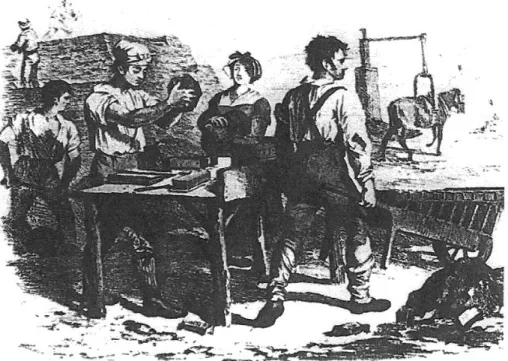 Figura 2.2 – Produção manual de tijolos no início do séc. XIX 