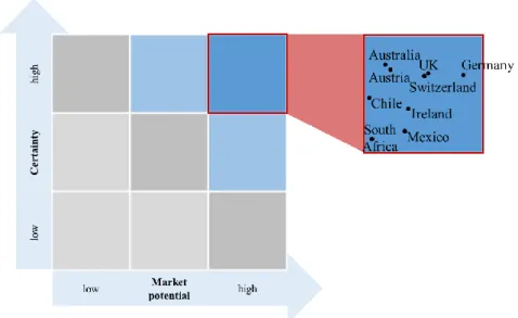 Figure 6: Market Potential-Certainty-Matrix applied to NewCo  based on McKinsey matrix (Homburg 1991)