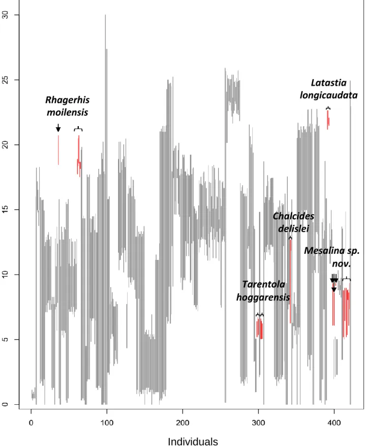 Figure 6. Line-plot of the barcode gap for all Reptile haplotypes as generated by Spider (Brown et al., 2012)