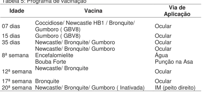 Tabela 5: Programa de vacinação 