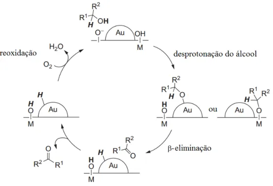Figura 3.3. Proposta de mecanismo para a oxidação aeróbia de álcoois catalisada por ouro  (adaptado de [20])