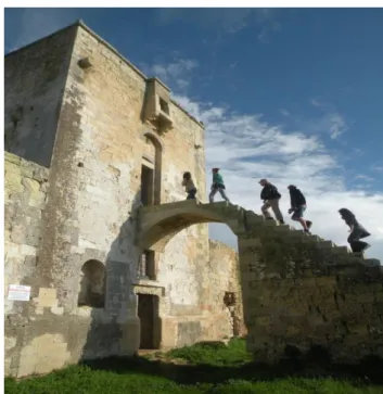 FIGURE 5. The Writing Fellows of the P.E. explore the  ruins  of  an  ancient  Masseria  in  a  giant  abandoned  region of Apulia