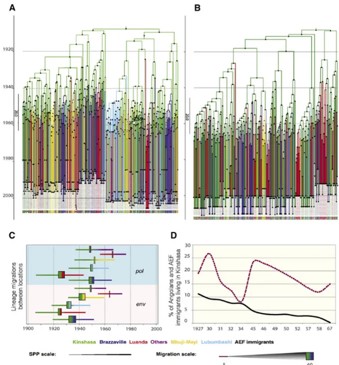 Figure 1. Phylogeographic analysis of the early spread of HIV-1