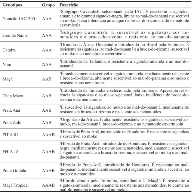 TABELA 1- Descrição dos genótipos de bananeira avaliados. Botucatu-SP, 2006-2008.