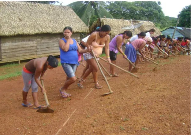 Figura 6 – Grupo feminino no mutirão para capina da aldeia do Espírito Santo  Foto: Valdez Amorim (outubro de 2011) 
