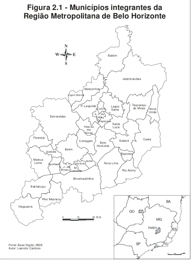 Figura 2.1 - Municípios integrantes da  Região Metropolitana de Belo Horizonte
