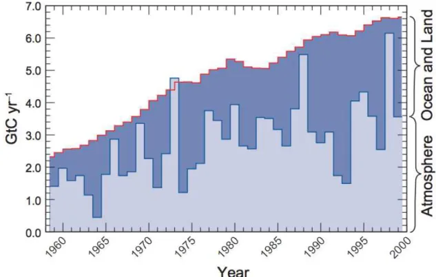 Figura 1. Concentração de CO 2  na atmosfera terrestre 1960 – 2000  Fonte: Wallace and Hobbs 2006