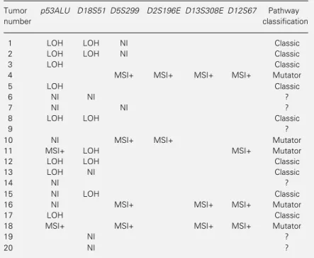 Table 2 - Microsatellite findings in each of the 20 colorectal tumors studied.