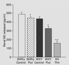 Figure 4 - Y Chromosome and androgen receptor influence on renal norepinephrine (NE)  re-lease (pg/ml) from isolated  kid-ney by treatment group