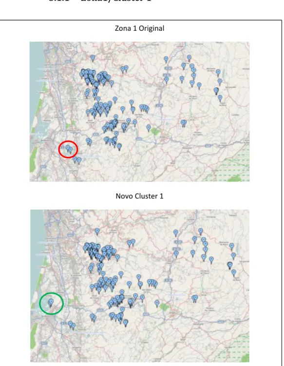 Ilustração 14 - Mapa comparativo: Zona 1 VS novo Cluster 1 